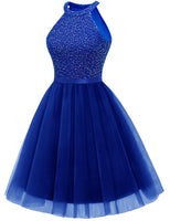 1 x RAW Customer Returns Dressystar Women s Sequin Dress Short Elegant Halterneck Cocktail Dress Prom Dress Royal Blue S - RRP €59.48