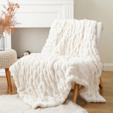 1 x Brand New BATTILO HOME Faux Fur Throw Blanket, Fluffy Double Sided Imitation Rabbit Fur for Bed, Sofa, Couch, Living Room, Home Decor Ivory, 127 152cm  - RRP €79.99