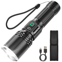 1 x RAW Customer Returns GEARLITE LED flashlight rechargeable, 20,000 lumens LED flashlights extremely bright with holster 5 modes, IP65 waterproof hand lamp zoomable for camping emergencies outdoor gift - RRP €17.14