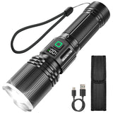 1 x RAW Customer Returns GEARLITE LED flashlight rechargeable, 20,000 lumens LED flashlights extremely bright with holster 5 modes, IP65 waterproof hand lamp zoomable for camping emergencies outdoor gift - RRP €17.14