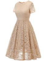 1 x RAW Customer Returns DRESSTELLS women s lace dress mother of the bride dresses, knee-length elegant bridesmaid cocktail dress, rockabilly floral dress short sleeve champagne 3XL - RRP €44.4