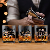 1 x Brand New Joeyan Hand Blown Whiskey Glasses with Engraving and Old Lives Matter Printed Decal, Rum Glasses with Ice Mold and Coaster, Gift Ideas for Dad Grandpa Men, 360 ml - RRP €22.8