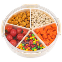 1 x RAW Customer Returns HNNJCK snack bowl with lid, snack plate with compartments, plastic compartment snack bowls plate storage box, snack box organizer for sweets, candy, veggie, biscuits, nuts, fruit round  - RRP €27.22