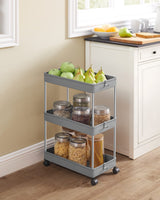 1 x RAW Customer Returns SONGMICS rolling cart, kitchen trolley with 3 levels, kitchen shelf, niche shelf on wheels, narrow, bathroom shelf, space-saving, for bathroom, kitchen, cutout design, 40 x 22 x 60 cm, gray KSC009G01 - RRP €22.99