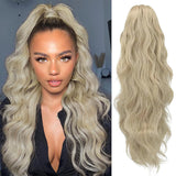 1 x RAW Customer Returns YEESHEDO Ponytail Hairpiece Ash Blonde Long Wavy Curls Hairpiece Braid with Drawstring Ponytail Natural Synthetic Hair Extensions for Women Afro Braid 60cm - RRP €20.16