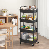 1 x RAW Customer Returns Sywhitta 4 Compartment Plastic Trolley Multifunctional Office Living Room Kitchen Storage Cart with Wheels Black - RRP €36.24