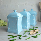 1 x Brand New City to Cottage - Ceramic kitchen container 900 ml Set of 3 Light blue and white Polka dots Handmade Container with lid Ceramic cookie jar - RRP €104.95