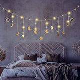 1 x RAW Customer Returns Brmeday moon phase garland, wall decoration boho, moon garland aesthetic room wall hanging decor living room, bedroom, garlands boho decoration Ramadan gold 144cm 13 moons, with LED fairy lights - RRP €19.99