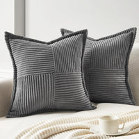 1 x RAW Customer Returns Topfinel set of 2 cushion covers, 50 x 50 cm, dark gray corduroy velvet cushion covers, decorative cushion cover, sofa cushion, decorative cushion for sofa, bedroom, living room, balcony, children, fluffy - RRP €23.18