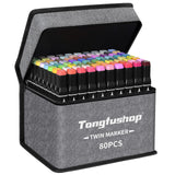 1 x RAW Customer Returns Tongfushop 80 2 Colors Felt Tip Pens, 2 Second Fast Drying Twin Markers, Marker Set for Manga Design and Drawing Sketching Painting, Alcohol Pens with Gray Carrying Case and Spacers - RRP €25.75