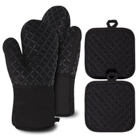 1 x RAW Customer Returns Clocness Potholder Gloves, Oven Gloves Heat Resistant, Non-Slip Oven Gloves Set of 4 Heat Resistant up to 300 C, Black - RRP €26.26