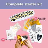 1 x RAW Customer Returns Crafts Co Hot Foil Applicator Complete Starter Pack l Includes 5 silver and 5 gold foils, 10 printed A6 cards 1 clear folder - RRP €18.13