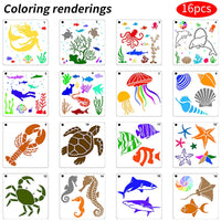 1 x RAW Customer Returns Chstarina 16 Pieces Sea Creatures Stencils Sea Animal Painting Stencils Set Sea Painting Templates Reusable Drawing Stencils Pattern for DIY Crafts Scrabooking Painting on Wood Wall Decoration - RRP €6.99