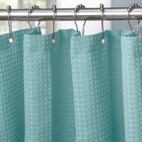 1 x RAW Customer Returns Waffle shower curtain with metal shower curtain rings fabric textile bathtub curtain anti-mold bathroom curtain set waterproof bathtub curtain heavy shower curtain bathroom - 182 x 182cm turquoise  - RRP €24.23