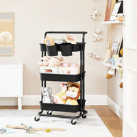 1 x RAW Customer Returns SONGMICS Rolling Cart, 3 Levels, Serving Cart, Kitchen Cart with Handle, 2 Small Hanging Compartments, 2 Brakes, Plastic Storage Compartments, Easy Assembly, Bedroom, Laundry Room, Black BSC067B01 - RRP €37.6