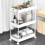 1 x RAW Customer Returns SPACEKEEPER 3-Tier Rolling Cart, Niche Shelf on Wheels for Laundry, Bathroom, Kitchen Cart with 6 Hooks and 2 Containers, White - RRP €26.99