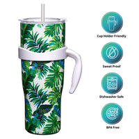 1 x RAW Customer Returns THILY Vacuum Insulated Stainless Steel Mug 1180ml Coffee Travel Mug with Handle and Lid, Reusable, Sweatproof, Keeps Drinks Cold for 34 Hours or Hot for 12 Hours, Green Plants - RRP €26.81