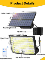 2 x RAW Customer Returns MinPea solar lamps for outdoors with motion detector, 1 piece 226 LED solar lights, 3 modes solar spotlight IP65 waterproof, 180 lighting angle solar wall light for garden with 5 m cable, cold white - RRP €35.92