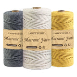 1 x RAW Customer Returns Macrame yarn 3mm x 100m, 3 pieces of macrame cotton yarn, natural cotton cord, craft cord, macrame accessories for DIY crafts, knitting, boho wall hanging decoration, dream catcher dark gray beige turmeric  - RRP €20.4