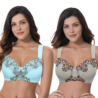 1 x RAW Customer Returns Curve Muse Women s Plus Size Minimizer Wireless Unlined Bra with Embroidered Lace - 2 Pack-Nude, Light Blue-90E - RRP €38.3