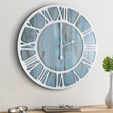 1 x RAW Customer Returns HAITANG Modern Round Wooden Wall Clock for Living Room Decoration, Vintage Blue 40cm Roman Numeral Silent Non Ticking Hanging Clock for Home Garden Office Cafe Roomph Decoration - RRP €35.99