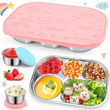 1 x RAW Customer Returns Hydream Bento Lunch Box, Stainless Steel Bento Boxes with 5 Compartments Lunch Box with Silicone Lid, Reusable Lunch Box Snack Box with 2x50ml Salad Dressing Dip Containers, Leak-Proof Pink  - RRP €19.99