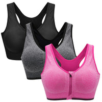 1 x RAW Customer Returns ZOEREA Sports Bra Women Push Up Zip Front, 3 Pack Impact Yoga Bra Black Grey and Red, XL - RRP €31.99