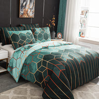 1 x RAW Customer Returns Xiongfeng Mitchell bed linen 200x220 cm green geometric checkered reversible bed linen marble modern microfiber double bed duvet cover with zipper and 2 pillowcases 80x80cm - RRP €34.19