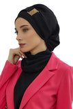 1 x RAW Customer Returns Instant Turban Lightweight Aerobin Scarf Head Turbans for Women Headwear with Unique Accessories, Stylish Elegant Design, Black, One Size - RRP €30.26