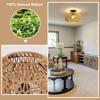 1 x RAW Customer Returns Toolight Vintage Boho Rattan Lamp Ceiling Light Hanging Lamp E27, Boho Ceiling Light with Rattan Lampshade Max 60W 30cm, Vintage Bamboo Ceiling Lamp for Living Room Bedroom Kitchen Hallway - RRP €48.0