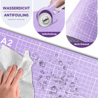 1 x RAW Customer Returns Miuzei cutting mat A2 A3 self-healing with rotary cutter replacement blades 45mm, large craft mat children cut-resistant mat set, cutting mat sewing cutter fabric cutter for fabric, leather, lavender - RRP €25.2