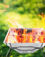 1 x RAW Customer Returns QWORK Foldable Camping Fire Bowl Fire Basket Made of Stainless Steel for Garden Camping Outdoor Activities Square  - RRP €29.45