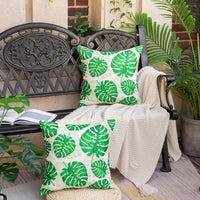 2 x Brand New Inhobbok Decorative Cushion Cover 45x45 Monstera Leaves Green Waterproof Linen Spring Summer Tropical Plants Seasonal Decoration for Home Garden Couch Living Room Set of 2 - RRP €40.8