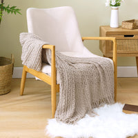 1 x RAW Customer Returns MIULEE Cuddly Blanket Knitted Tassel Boho Blanket Soft Fluffy Fleece Blanket Plain Throw Couch Blanket Sofa Blanket for Sofa Chair Bedroom Office Bed 125 x 150 cm Beige - RRP €27.99