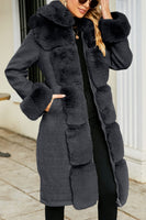 1 x RAW Customer Returns Giolshon Women s Wool Blend Fur Lined Jacket with Fur Collar Hood Long Coat with Belt Thickened 244A Black XL - RRP €95.99