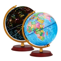 1 x RAW Customer Returns EXERZ 20cm Illuminated World Globe with Wooden Base - Spanish Map - Political Map During the Day - Star Constellation Night - LED Light Lamp - RRP €49.99