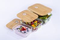 1 x Brand New Umami Premium Lunch Holder - Meals at Home Work Office, in glass, transparent bamboo - Zero Waste - Microwave and Dishwasher Safe - No BPA - Set of 3 - RRP €22.8