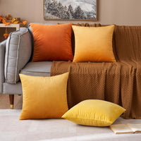 1 x RAW Customer Returns MIULEE Set of 2 Velvet Soft Solid Decorative Square Throw Pillow Covers Set Cushion Case for Sofa Bedroom Car Orange Yellow 16x16 inch 40x40 cm - RRP €11.8