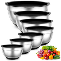 1 x RAW Customer Returns TEAMFAR mixing bowl set of 7, stainless steel bowl salad bowl set with airtight lid and silicone base, stackable dishwasher safe, 0.7L 1.2L 1.5L 2.5L 2.8L 3.5L 6.5L, black - RRP €35.99