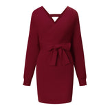 1 x Brand New ZIYYOOHY Women s Elegant Knitted Dress Pullover Dress Tunic Dress V-Neck Long Sleeve Mini Dress with Belt 251-WRS  - RRP €39.31