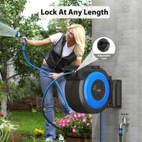 1 x RAW Customer Returns Himimi hose reel 20m 3m wall hose box, 180 swivel garden hose reel, water hose reel automatic with 10-in-1 multi-shower, wall bracket for garden irrigation - RRP €93.43