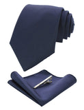 1 x RAW Customer Returns JEMYGINS Men s Silk Tie with Tie Clips Square Pocket Set Size 80, navy blue - RRP €27.6