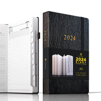 8 x Brand New DeDe Bee 2024 Daily Agenda, A5 Planner Total 416 Pages with Monthly Plan Interior Pocket Elastic Closure, Black Cover - RRP €134.4