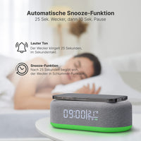 1 x RAW Customer Returns STAYS Digital Alarm Clock with Wireless Charging Station and Dimmable LED Display, 15W Fast Wireless Charging, Clock Table Clock with Temperature Display, Snooze, LED Night Light, White, 12 24 Hours - RRP €10.84