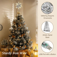 1 x RAW Customer Returns Lewondr 28cm 3D Star Shaped Christmas Tree Topper, Spiral Base Decorated with Glittery Threads and Light Beads, with Automatic Timer, Two AA Battery Power, Silver - RRP €35.98