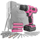 1 x RAW Customer Returns Hi-Spec cordless screwdriver and drill set 50 pcs. with 12V drill in pink and the most common wood, metal and stone drill bits in a practical box for the woman in the house - RRP €60.99