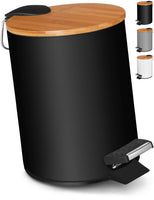 3 x RAW Customer Returns VMbathrooms 3L cosmetic bin in elegant black design Pedal bin with soft close Elegant bucket for the bathroom with inner container and bamboo wooden lid - RRP €72.51