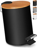 1 x RAW Customer Returns VMbathrooms 3L cosmetic bin in an elegant black design Pedal bin with soft close mechanism Elegant bucket for the bathroom with inner container and bamboo wooden lid - RRP €24.17