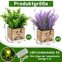 4 x Brand New Blulu 2 Good Luck Gifts Artificial Plants in Pot with Saying Artificial Plants with LED Lights in Wooden Box Small Artificial Flowers Decoration Lavender Eucalyptus Good Luck Gifts for Table Decoration - RRP €81.6