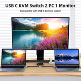 1 x RAW Customer Returns USB C KVM Switch 2 Port, 8K 60Hz KVM Switch 2 PCs 1 Monitor 4K 120Hz Bi-Directional Switch 2 Laptops, USB C Switch 2 in 1 out, 10Gbps USB 3.1 Gen 2 100W Charging Wired Remote 2 USB CC Cables - RRP €67.6